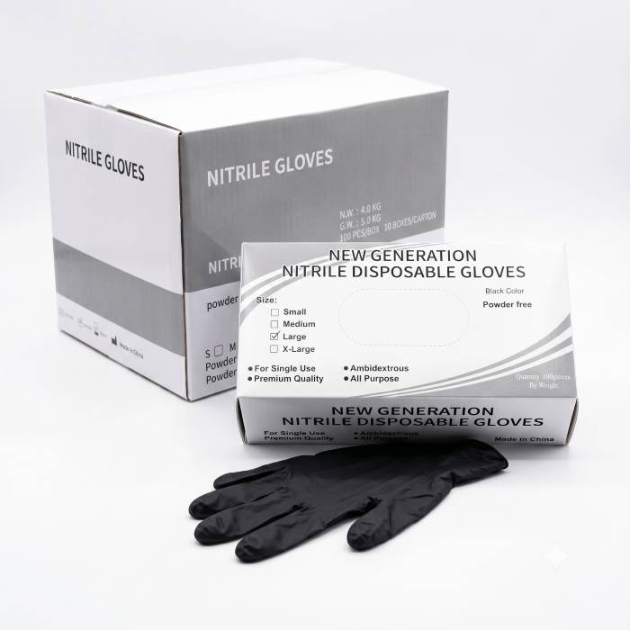 Gloves Nitrile Large Black Case of 10×100